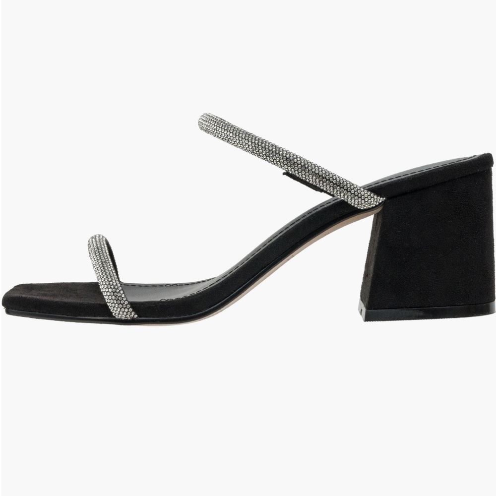 LISA VICKY Mood Pavé Block Heel Slide Black and Rhinestones Women's Sandals - Picture 4 of 16